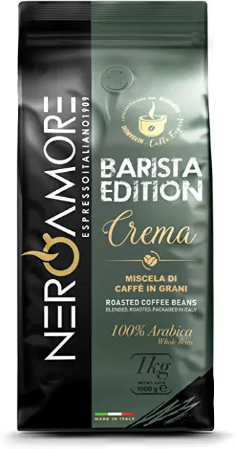 NERO AMORE Whole Bean Coffee Barista Edition Crema, Medium Roast, Espresso Beans Blended And Roasted in Italy, 2.2-pound Bag ( 1 pack x 1 kg ) 100% Arabica Beans